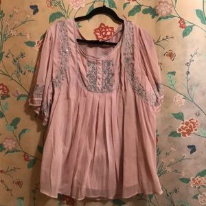 NWOT denim 24/7 pink embroidered blouse 24W